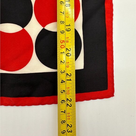 Vintage Vera Neumann Scarf Red Black White Geometric Circles 1960s Rolled Edge - Picture 7 of 8